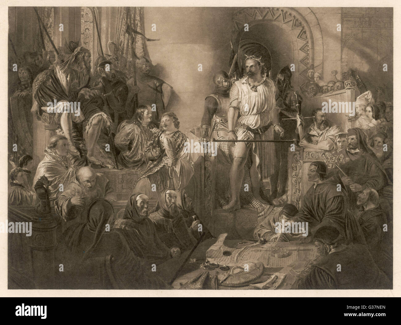 SIR WILLIAM WALLACE Scottish Patriot und Anführer der Revolte auf dem Prüfstand vor Edward ich.       Datum: 1270? -1305 Stockfoto
