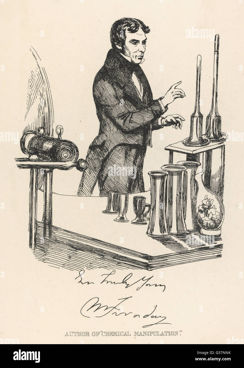 Michael Faraday englische Wissenschaftler in seinem Labor Datum: ca. 1830er Jahre Stockfoto