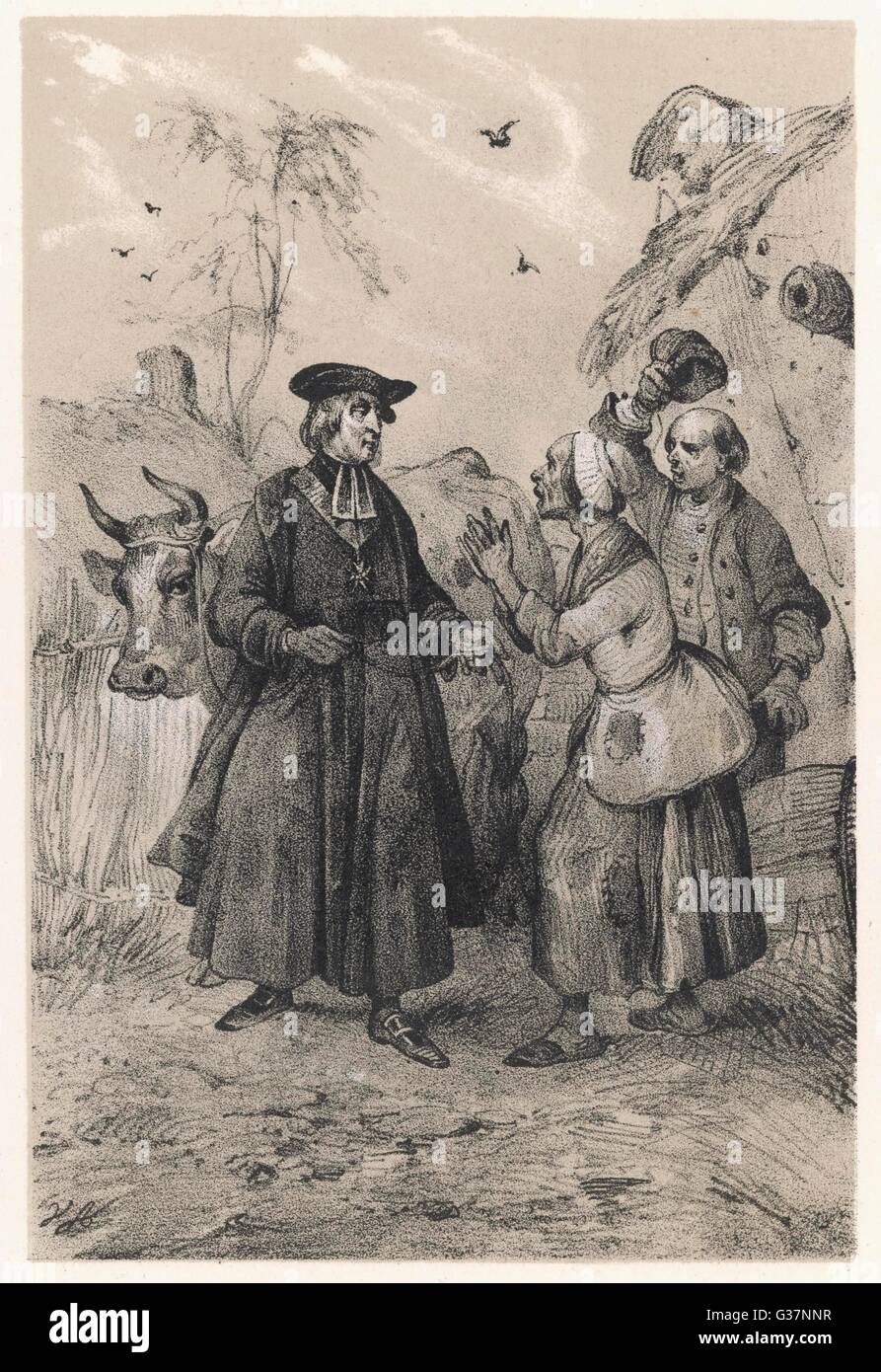 Autor Francois Fenelon vereint Bauern mit Kuh Stockfoto