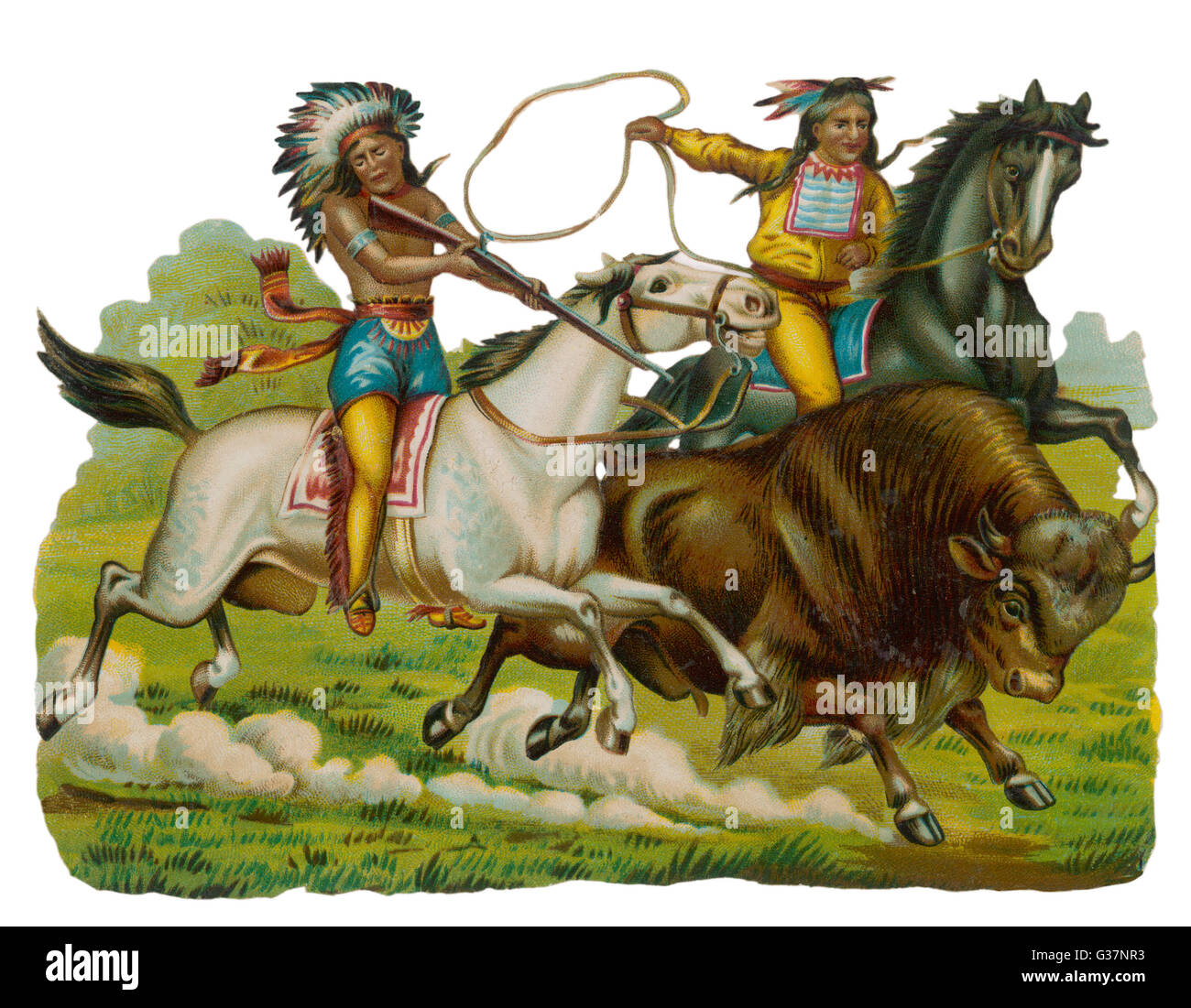 Ureinwohner jagen Büffel auf dem Pferd Stockfoto