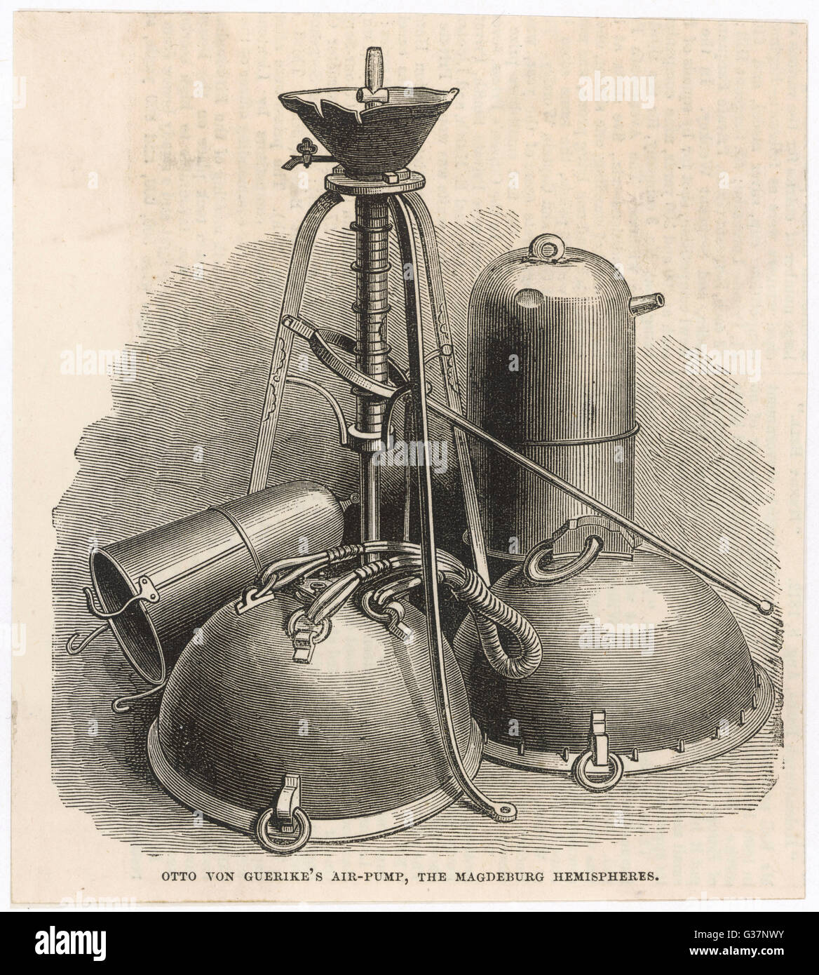 Otto von Guericke-Apparat mit Magdeburg-Hemisphären Stockfoto