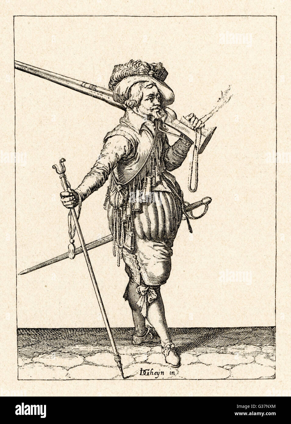 Dutch man Holding Musket und Arquebus Stockfoto