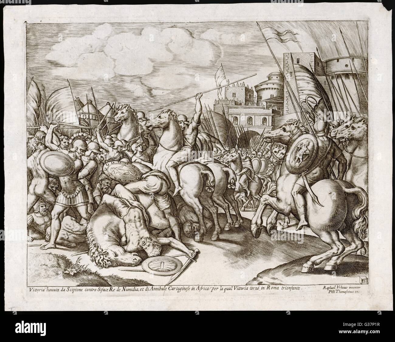 Scipio Africanus besiegt Hannibal in Zama Stockfoto