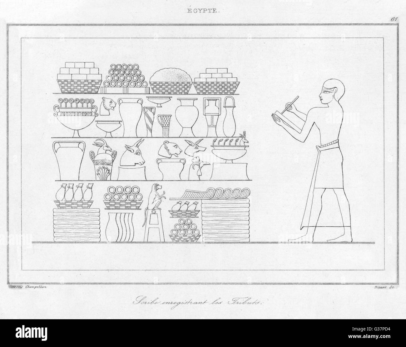 Alte ägyptische Schreiber Aufnahme eine Hommage. Stockfoto