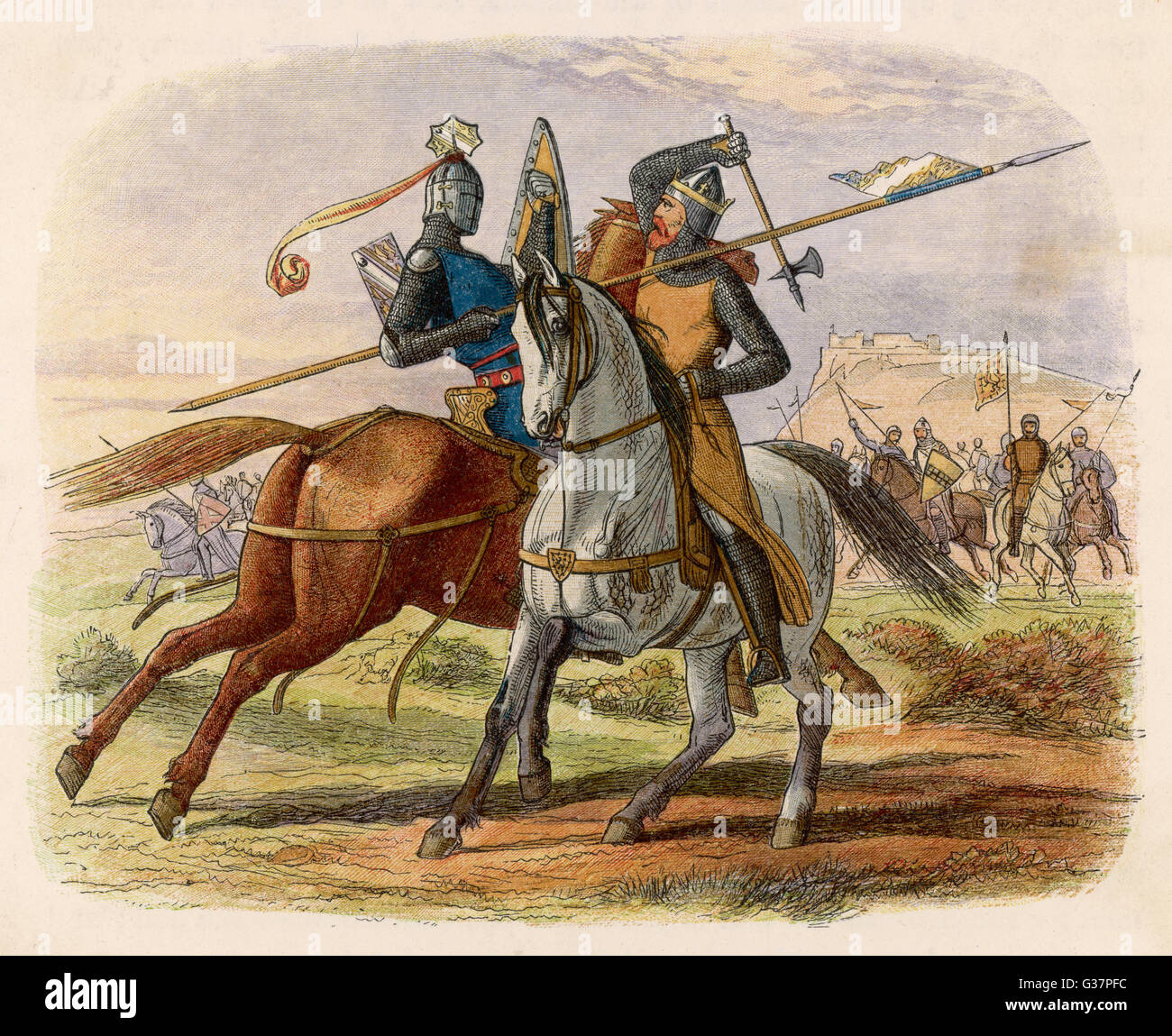 Vor der Schlacht tötet König Robert de Bruce VIII Sir Henry de Bohun im Kampf Einzeldatum: 23 Juni 1314 Stockfoto