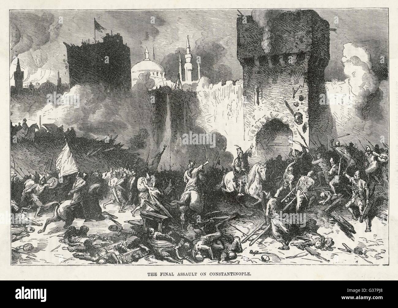 Belagerung von Konstantinopel die Türken unter Sultan Mehmed II machen ihre letzten Angriff auf die byzantinische Hauptstadt Datum: 29 Mai 1453 Stockfoto