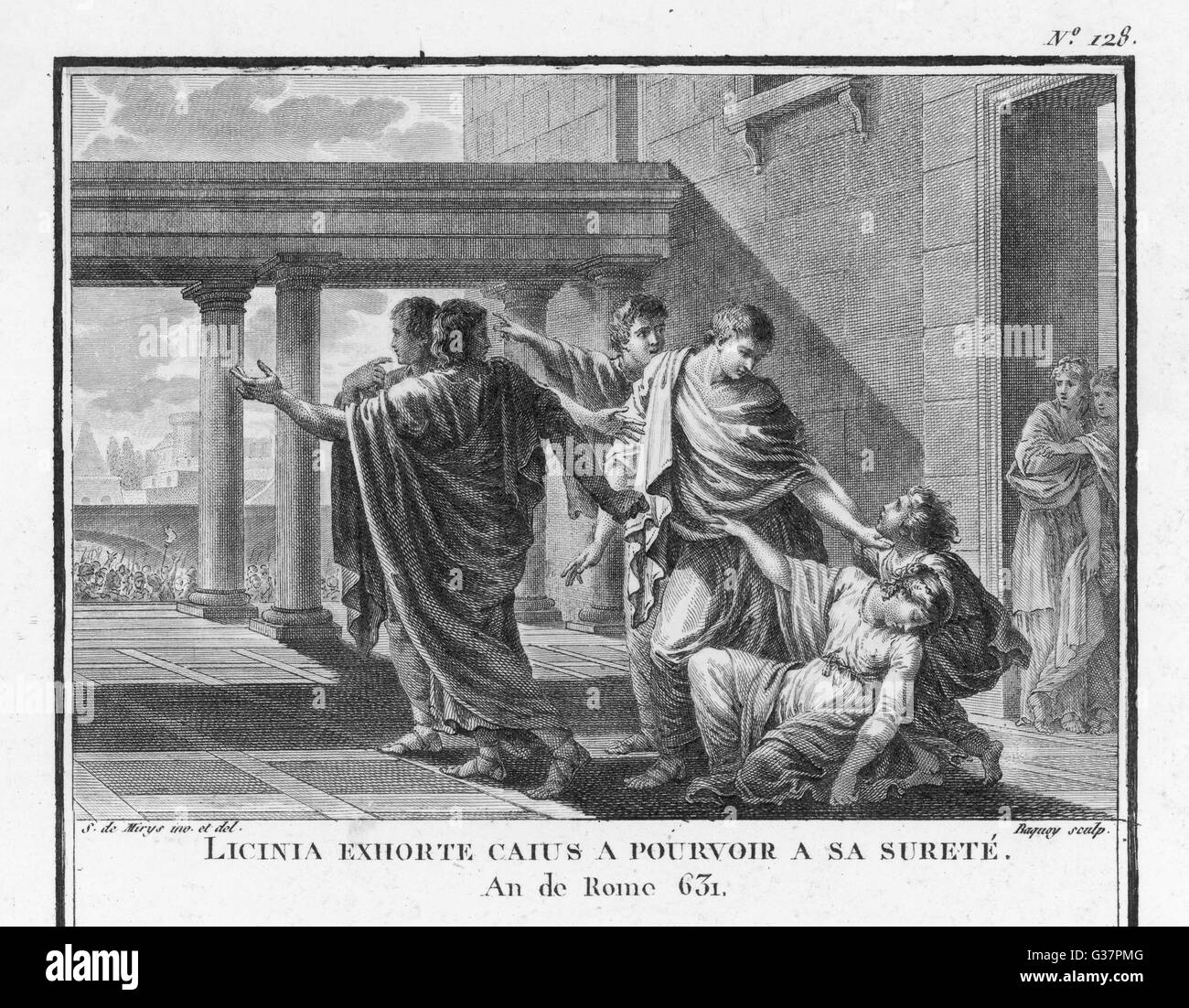 Gefangen in dem blutigen Konflikt zwischen dem Senat und das Volk, Tribüne der Leute Caius Gracchus ist von seiner Frau Licinia Datum fliehen bat: 121 v. Chr. Stockfoto
