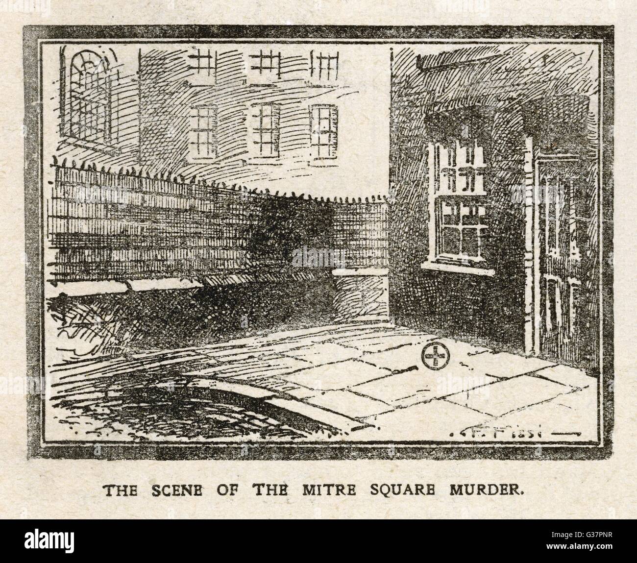 Die Ecke des Mitre Square, in der City of London, wo der Körper von CATHERINE EDDOWES von Polizisten Watkins, weniger als eine Stunde nach dem Tod von Elizabeth Stride Datum entdeckt wurde: 30. September 1888 Stockfoto