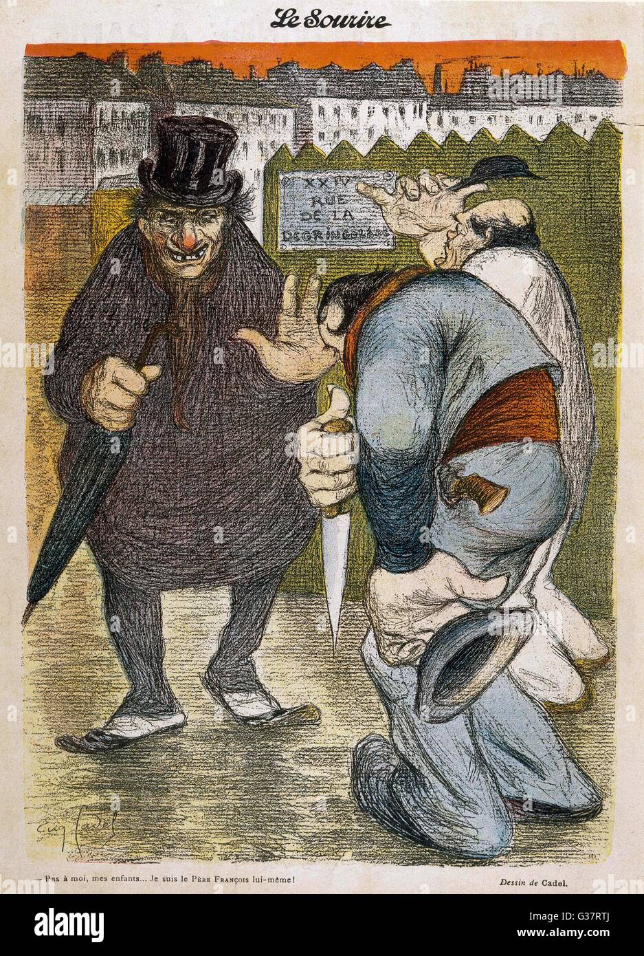 Der Ripper befiehlt den Respekt seiner Mitbrüder--sehen sie, Freund, ich bin der Ripper in Person!       Datum: 1901 Stockfoto