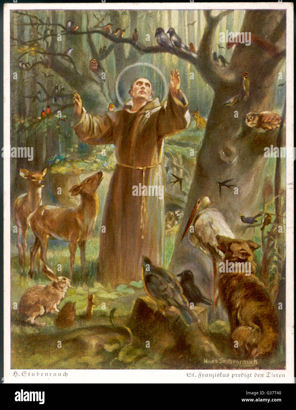 St. FRANCIS OF ASSISI - Predigt zu den Tieren.        Datum: 1182-1226 Stockfoto