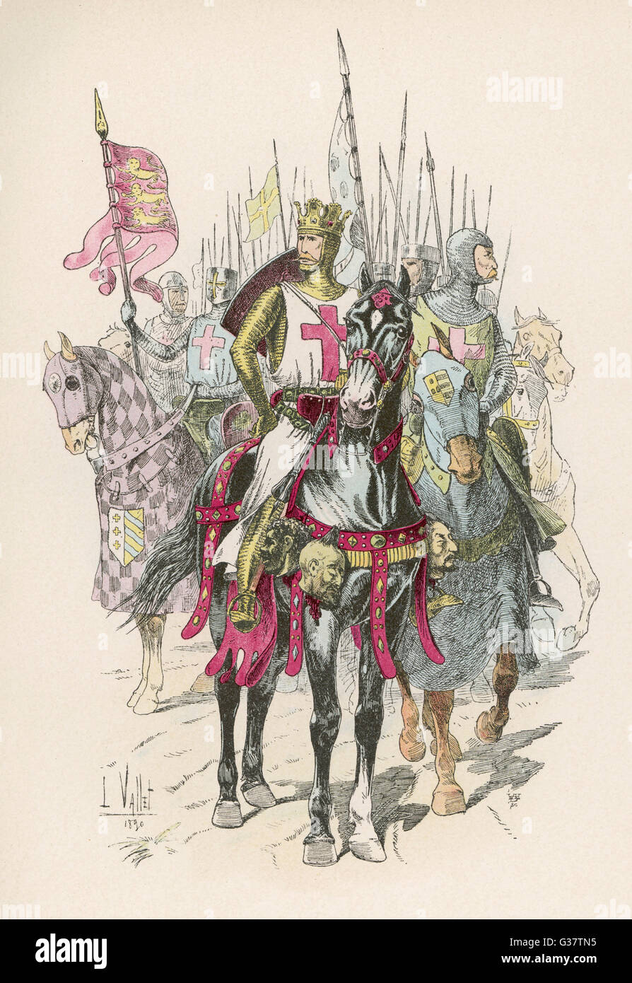 RICHARD Gewand ich die Löwenherz (1157-1199) englische König auf dem Pferderücken in Kreuzzug. Stockfoto