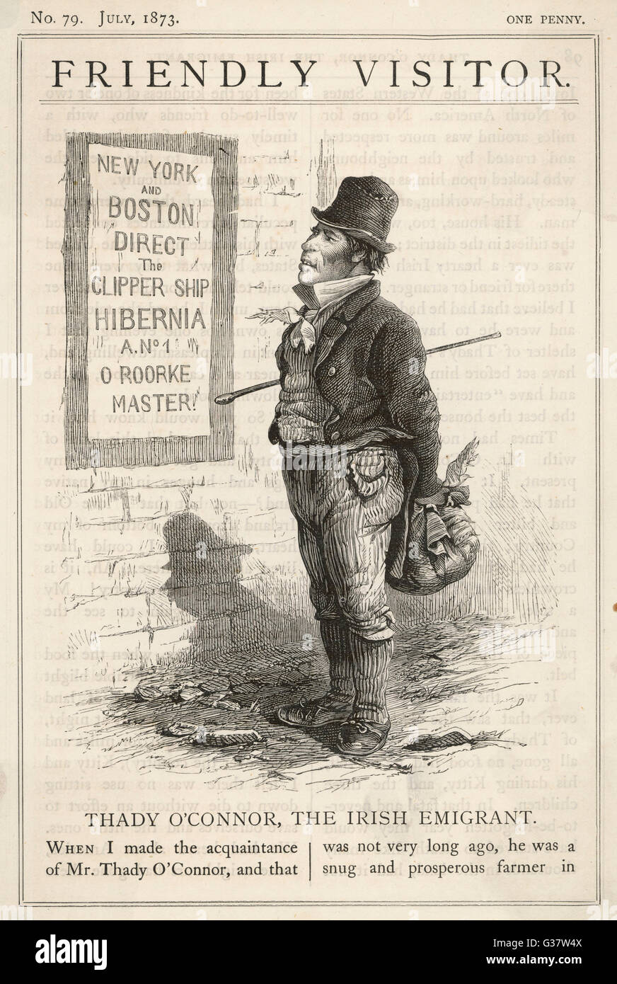 Eine irische Bauer betrachtet die Aussicht auf ein neues Leben in Amerika.       Datum: 1873 Stockfoto
