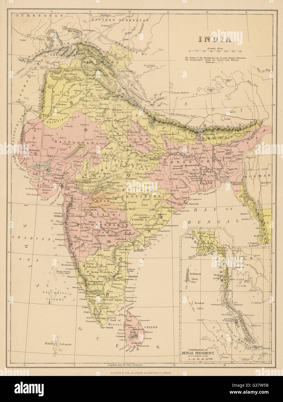 Karte – Asien – Indien Stockfoto