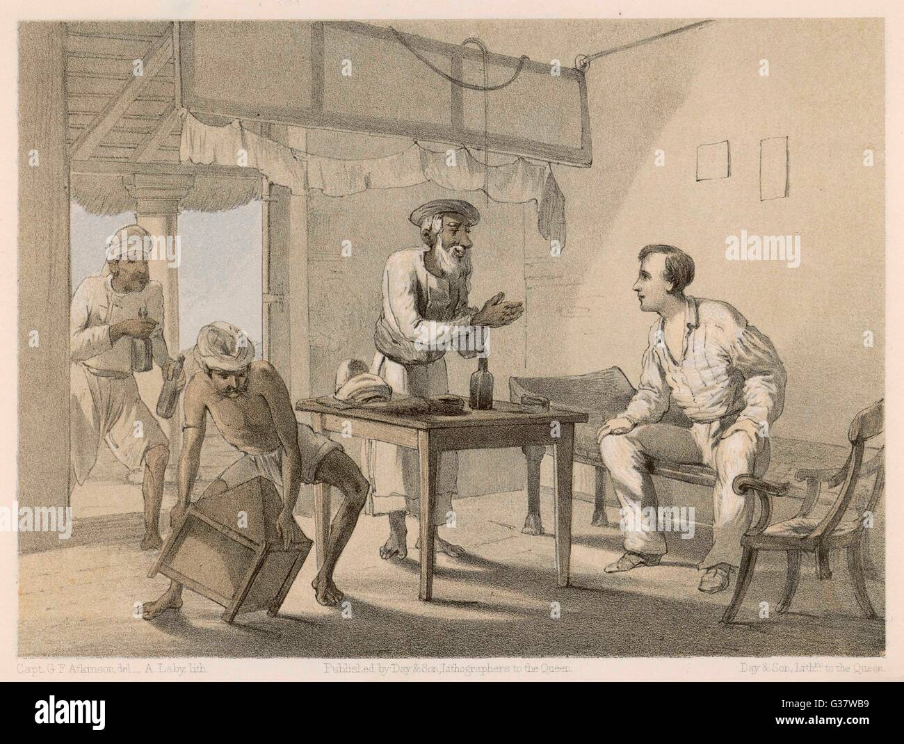 Britischer Raj, ein Mann brachte Erfrischungen 1860 Stockfoto