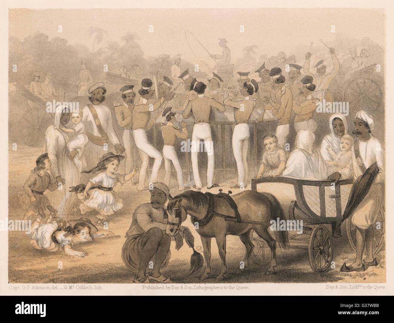 Ich höre die Band in Indien, britischer Raj, 1860 Stockfoto