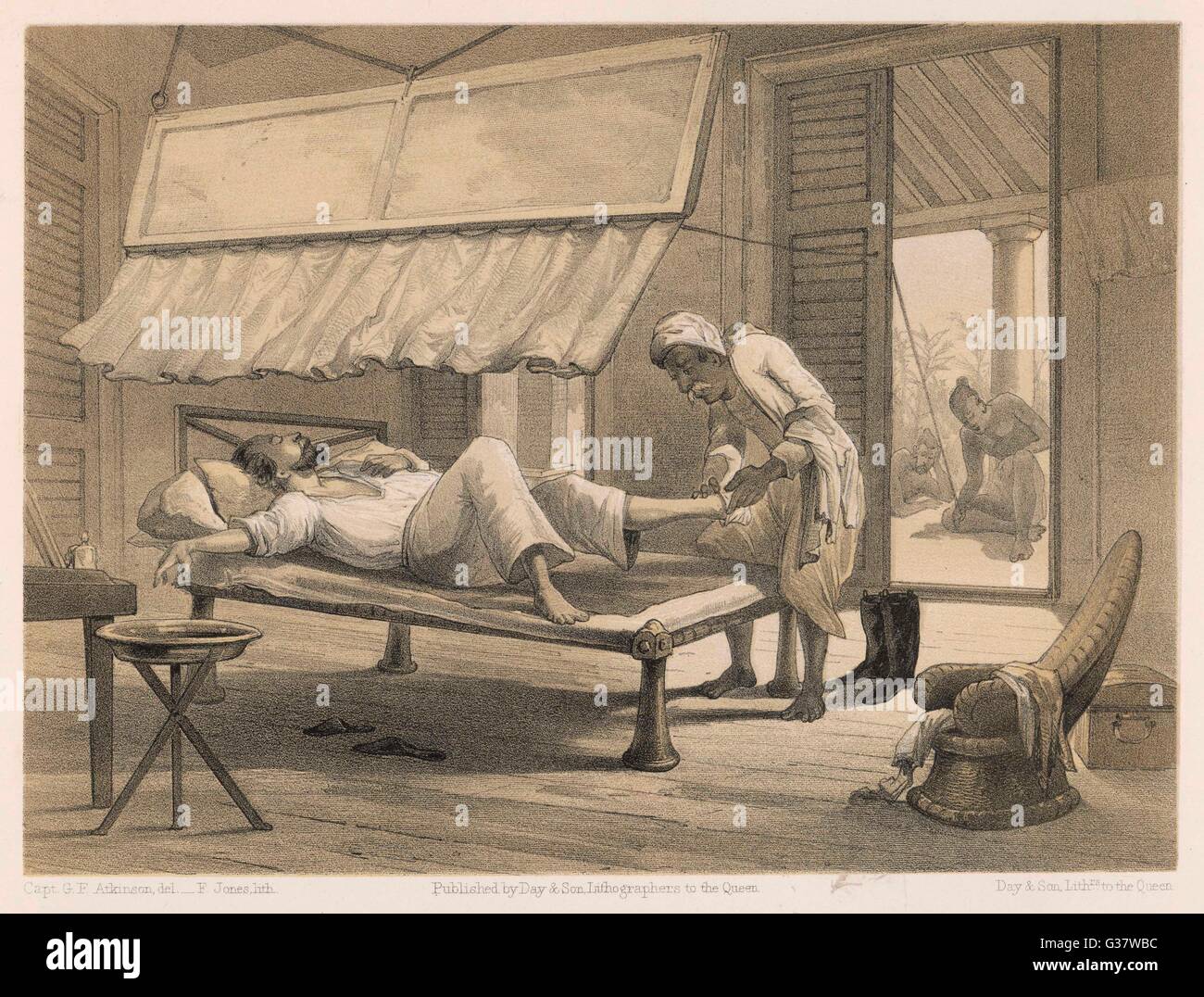 Engländer entspannen in Indien, britischer Raj, 1860 Stockfoto