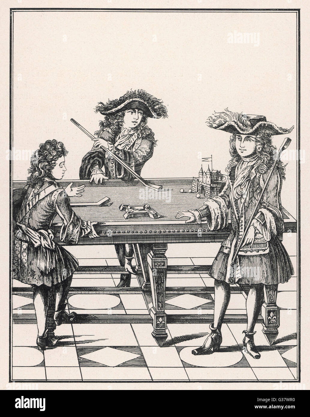 Die Söhne von Louis XIV Billard spielen.         Datum: 17. Jahrhundert Stockfoto