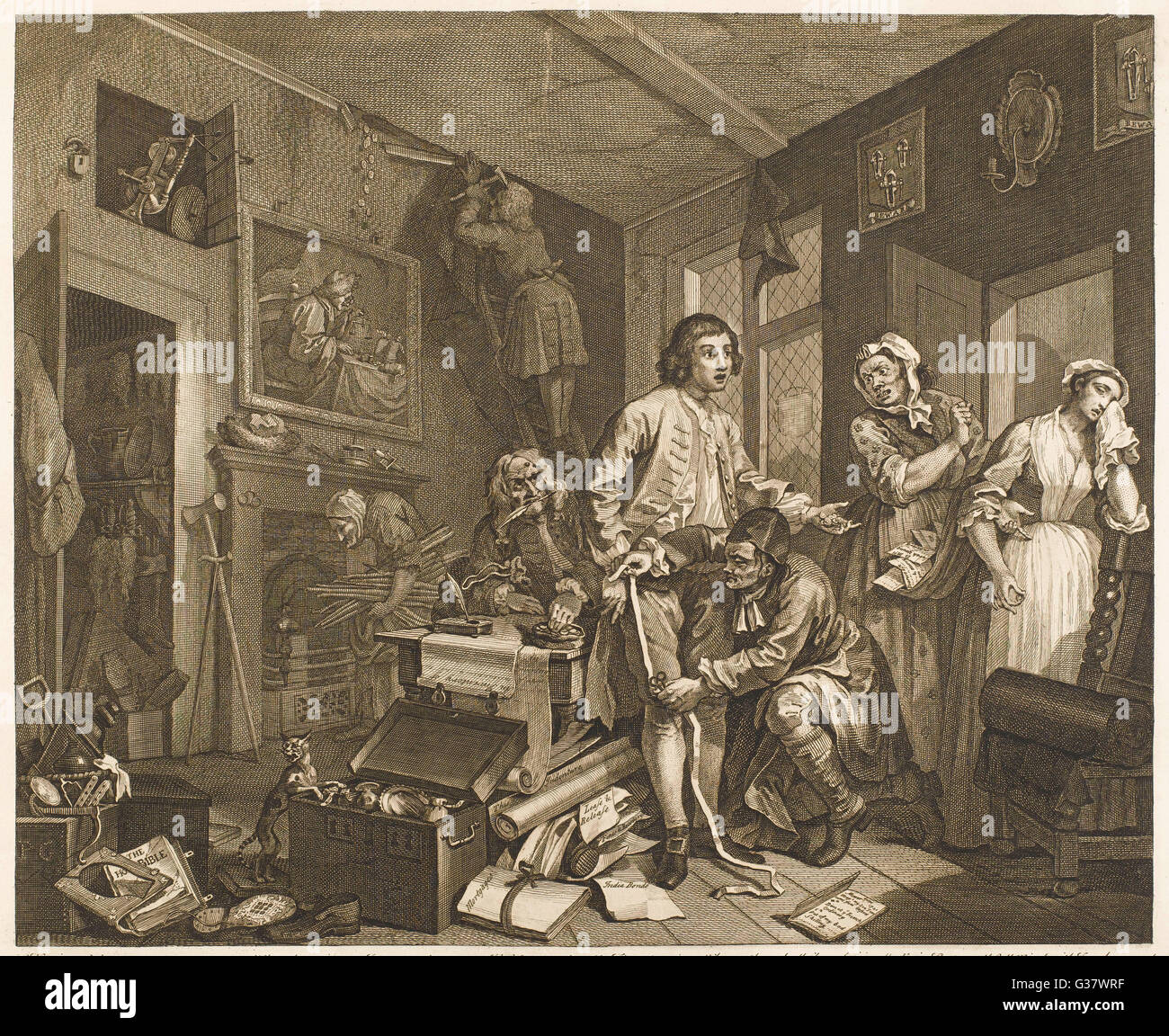 Der Weg des liederlichen 1. Das junge Erbe bemisst sich für neue Kleider Datum: 1735 Stockfoto