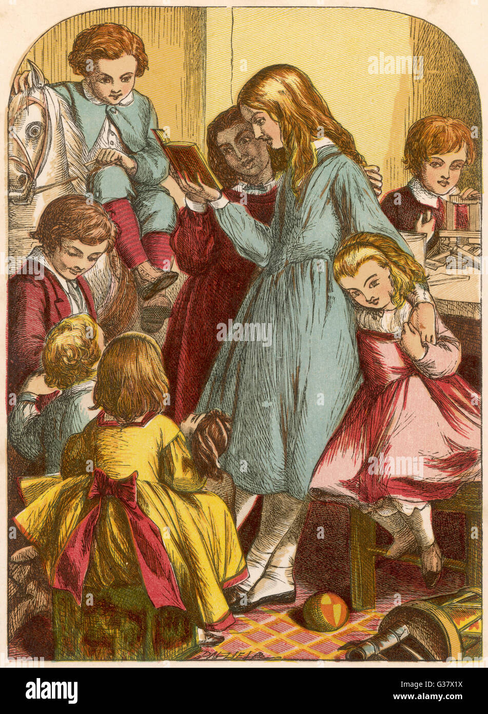 Mädchen mit Brief Grußkarte Reprint England viktorianische Weihnachtskarte 