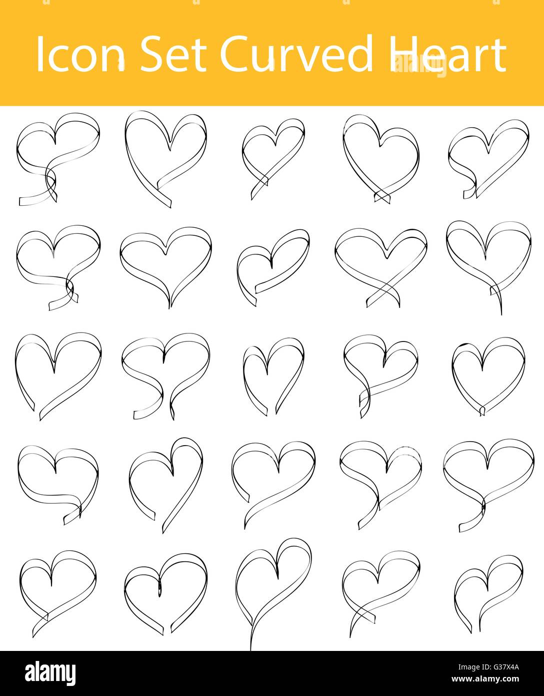Gezeichnet von Doodle ausgekleidet Icon Set gebogen Herzen mit 16 Icons für den kreativen Einsatz in Grafik-design Stock Vektor