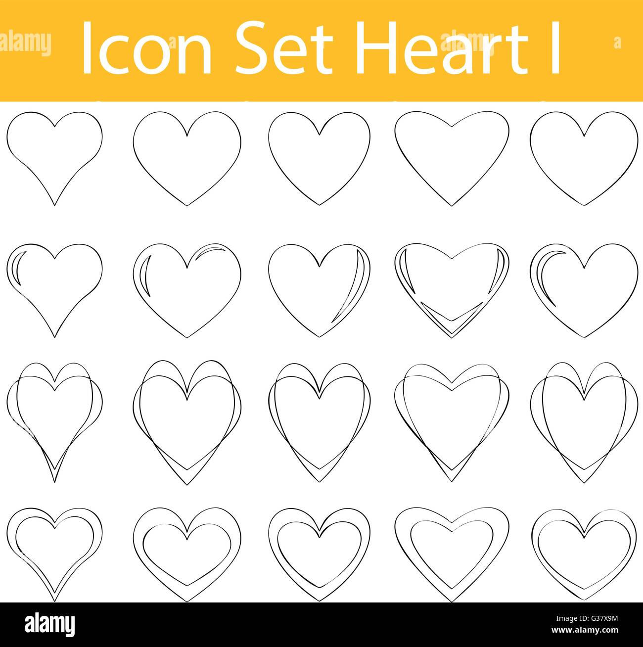 Gezeichnete Doodle ausgekleidet Icon Set Herz gestalte ich mit 20 Icons für den kreativen Einsatz in Grafik Stock Vektor