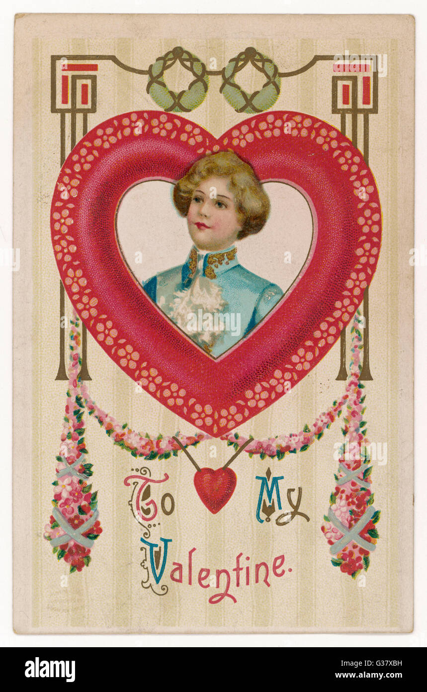 Mädchenkopf gerahmt in einem Herzen Datum: 1910 Stockfoto