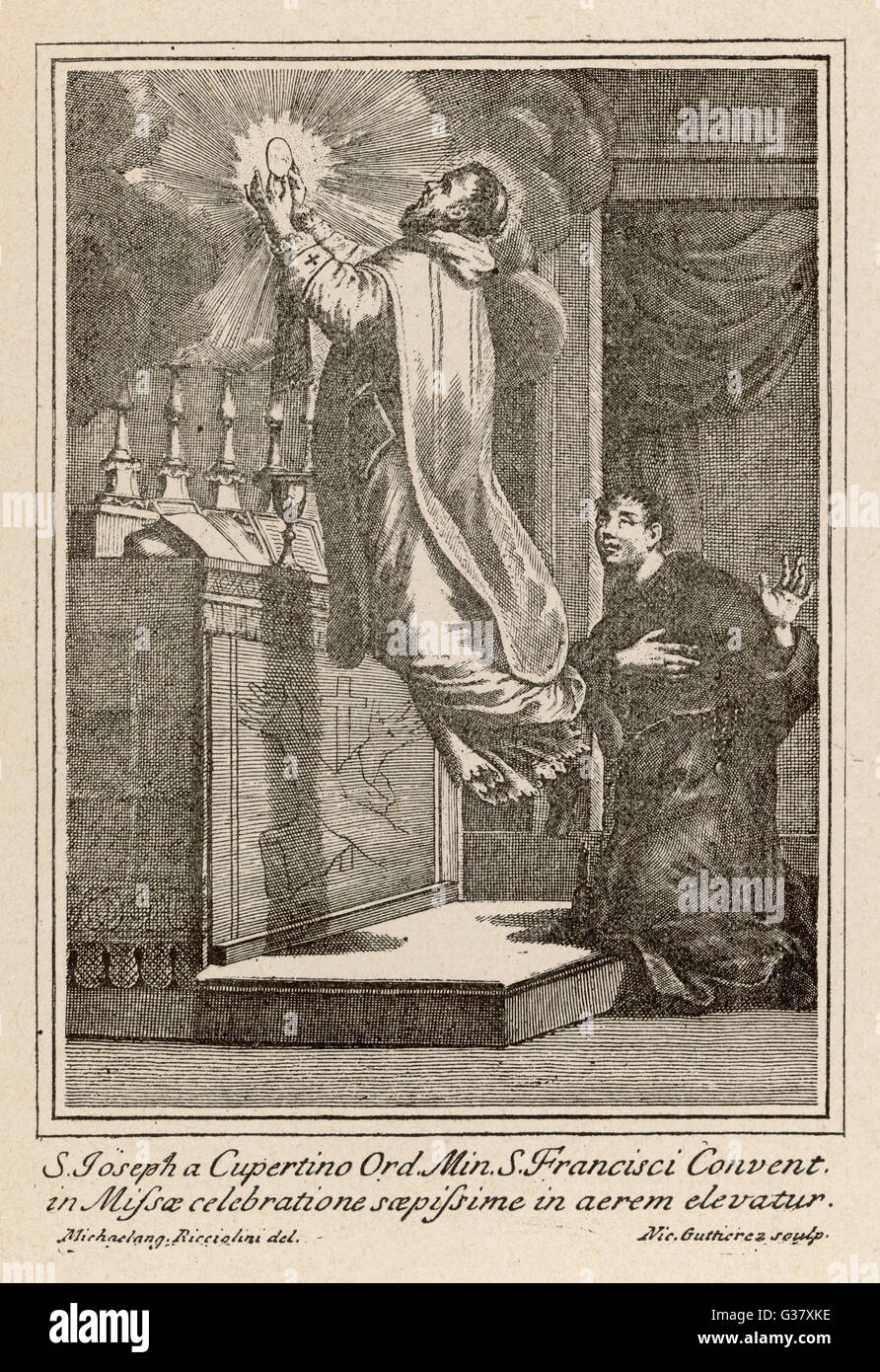 San Giuseppe di Copertino(1603-1663) ist auf dem Altar schwebte während er Masse zelebriert, c. 1660.     Datum: ca. 1660 Stockfoto