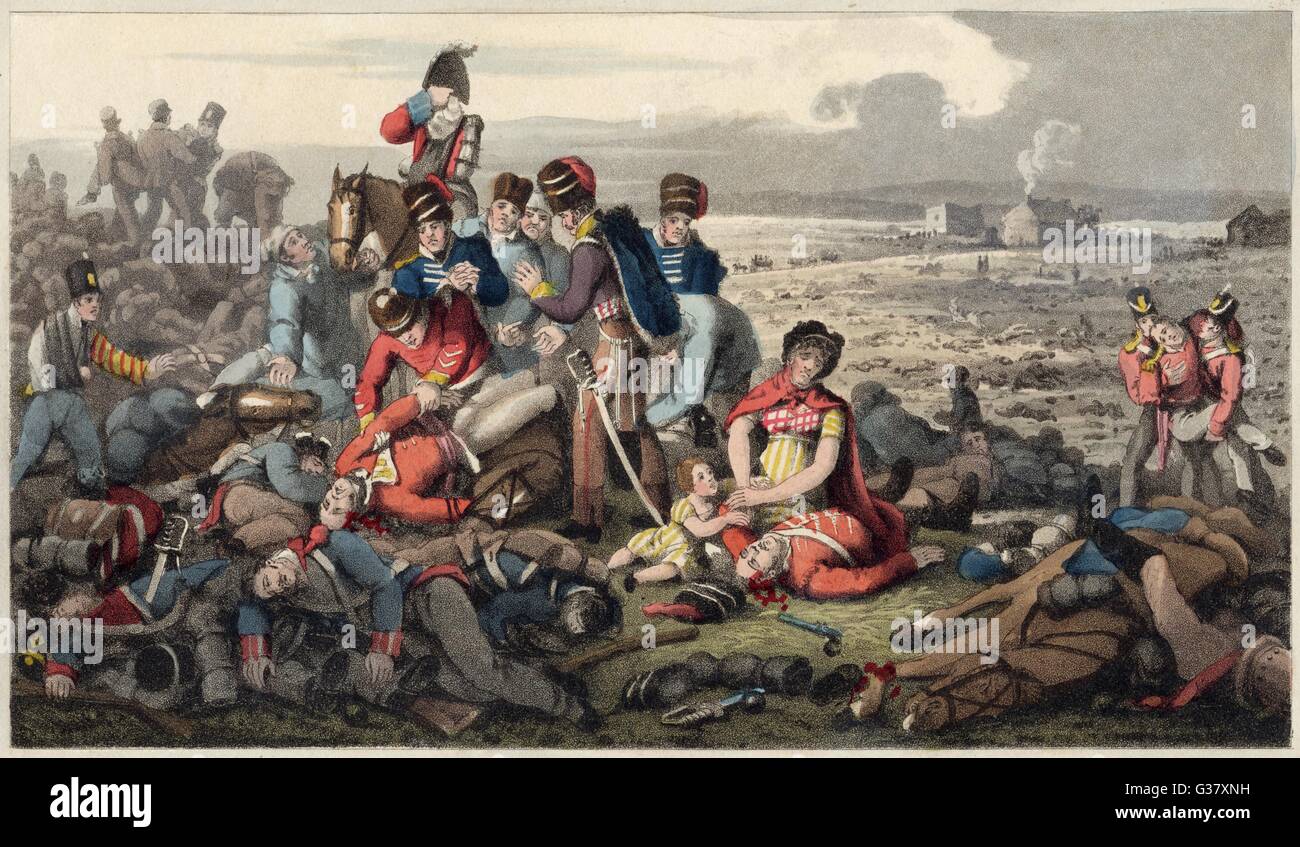 Die Schlacht der Waterloo-Darstellung nach Walter Scotts Gedicht. Stockfoto