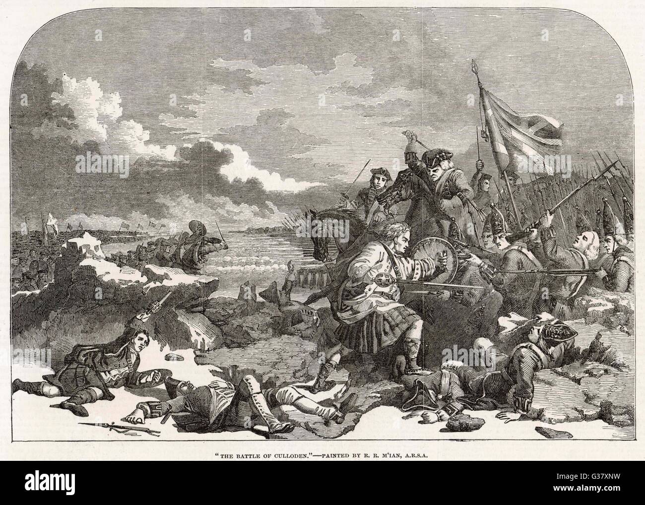 Eine Szene aus der Schlacht von Culloden.     Datum: 16. April 1746 Stockfoto