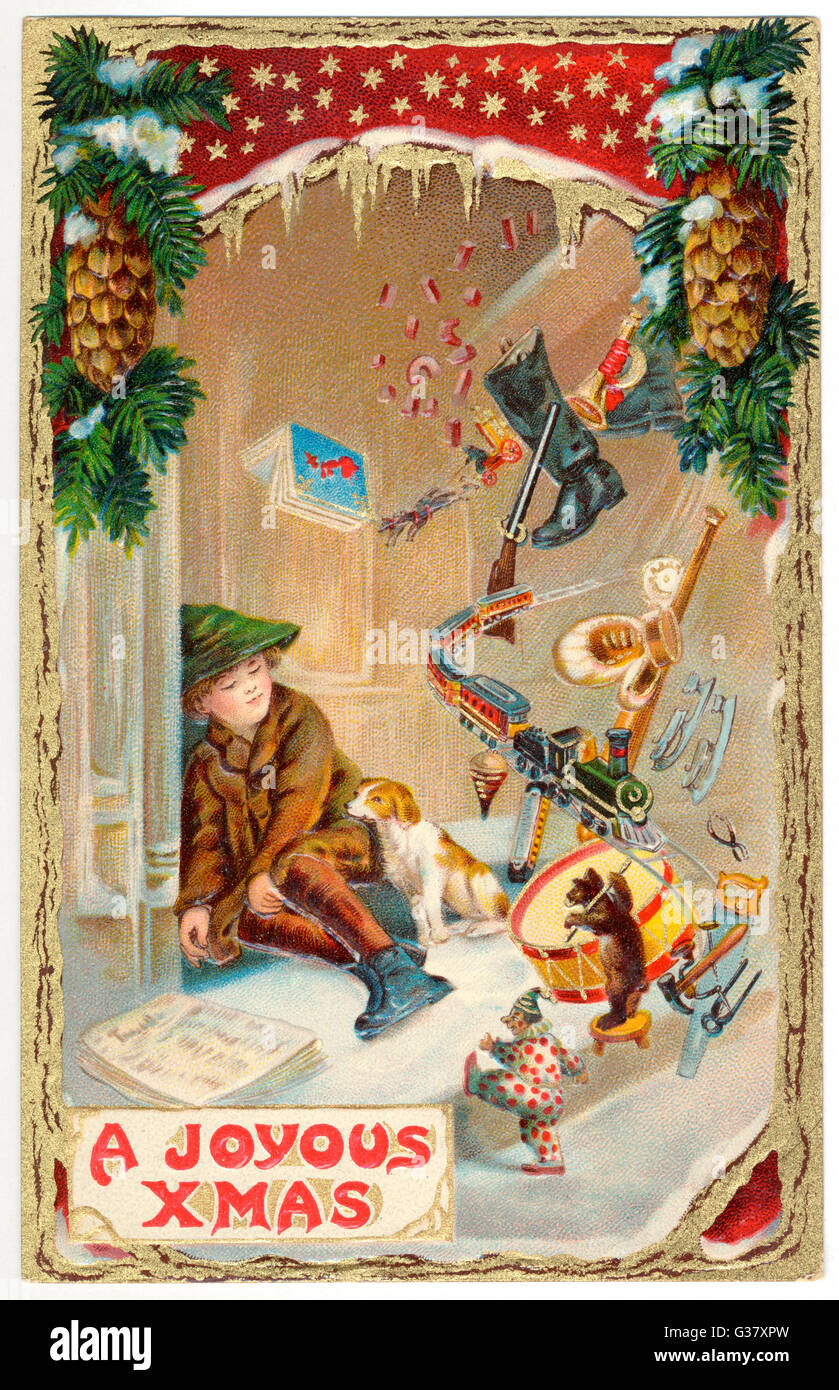 Ein Weihnachtstraum: Junge und präsentiert 1905 Stockfoto