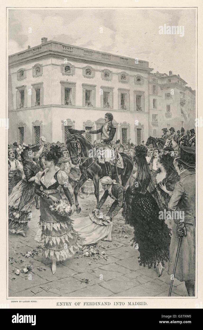 Ferdinand VII, König von Spanien, kehrt nach Madrid zurück, 1808. Stockfoto
