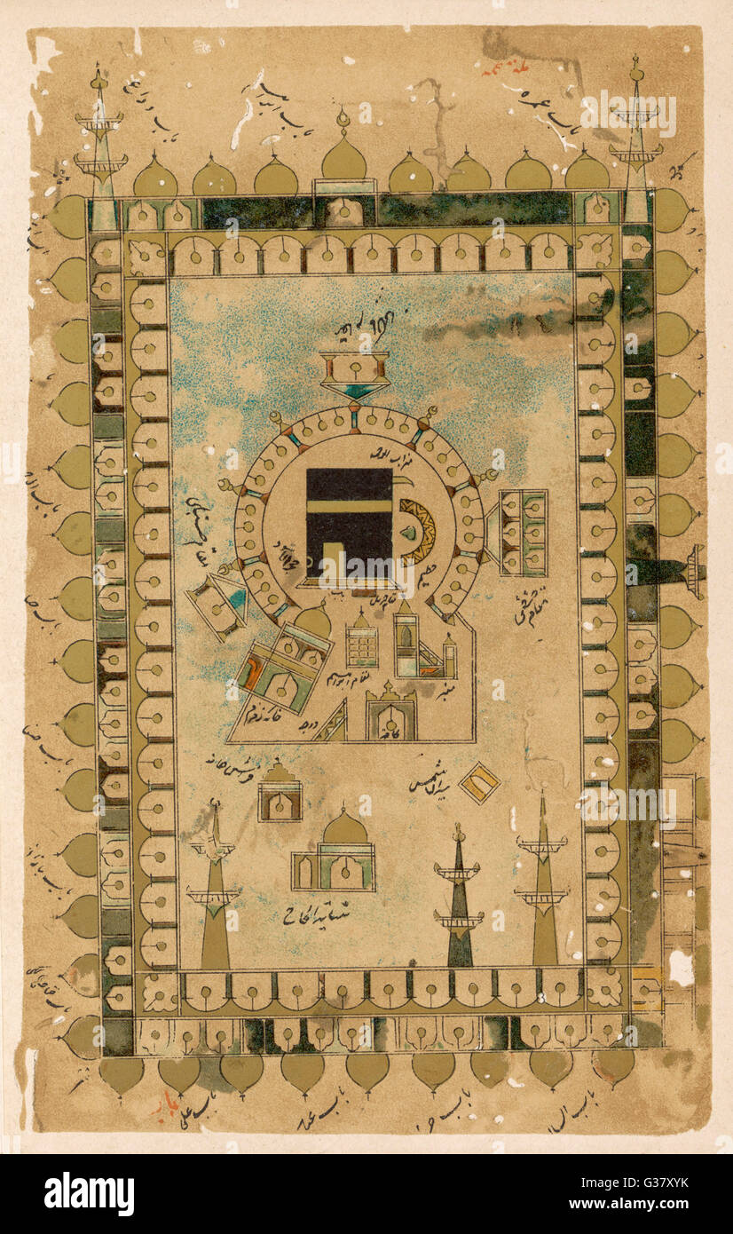Vertikale Darstellung der Moschee und Ka'aba.     Datum: 1505 Stockfoto