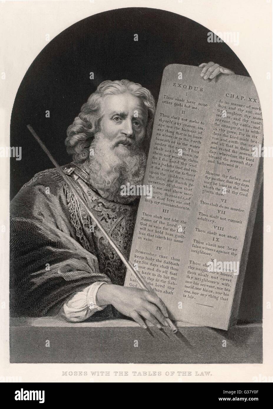 Alte Testament-Bibelszene: Moses und die zehn Gebote Stockfoto Alte Testament-Bibelszene: Moses und die zehn Gebote Stockfoto
