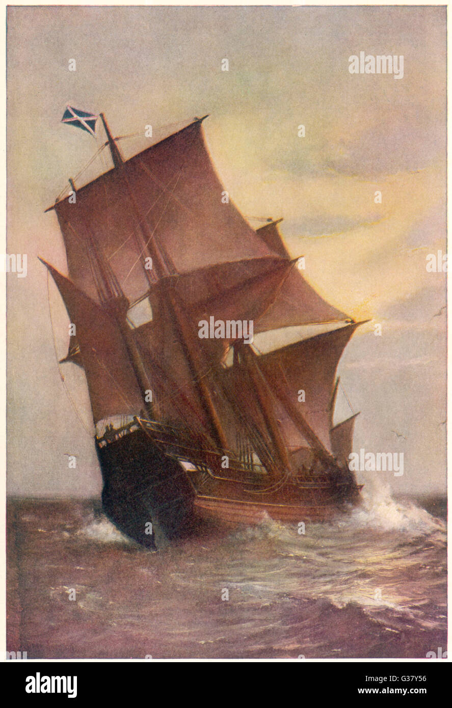 Das Schiff, das die "Pilgerväter" in 63 Tagen nach Amerika, New England im Dezember 1620 erreicht durchgeführt.     Datum: 1620 Stockfoto