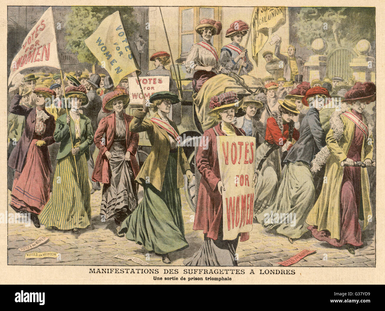 Suffragetten feiern die Freisetzung von Edith New und Mary Leigh aus Holloway.       Datum: 22. August 1908 Stockfoto