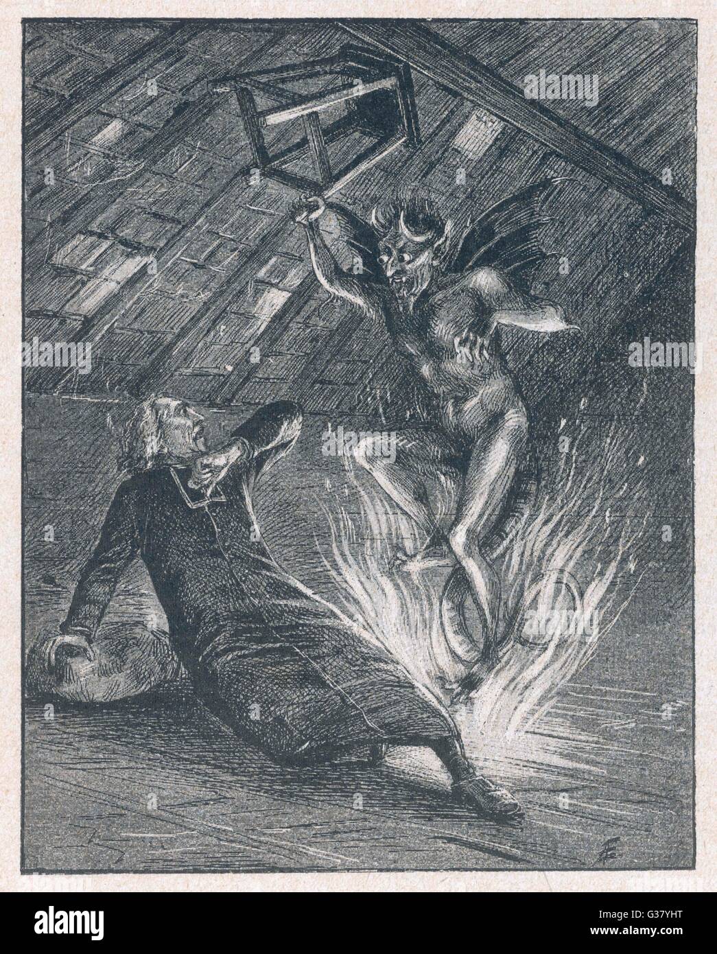 Jean-Baptiste Vianney gequält vom Teufel Stockfoto