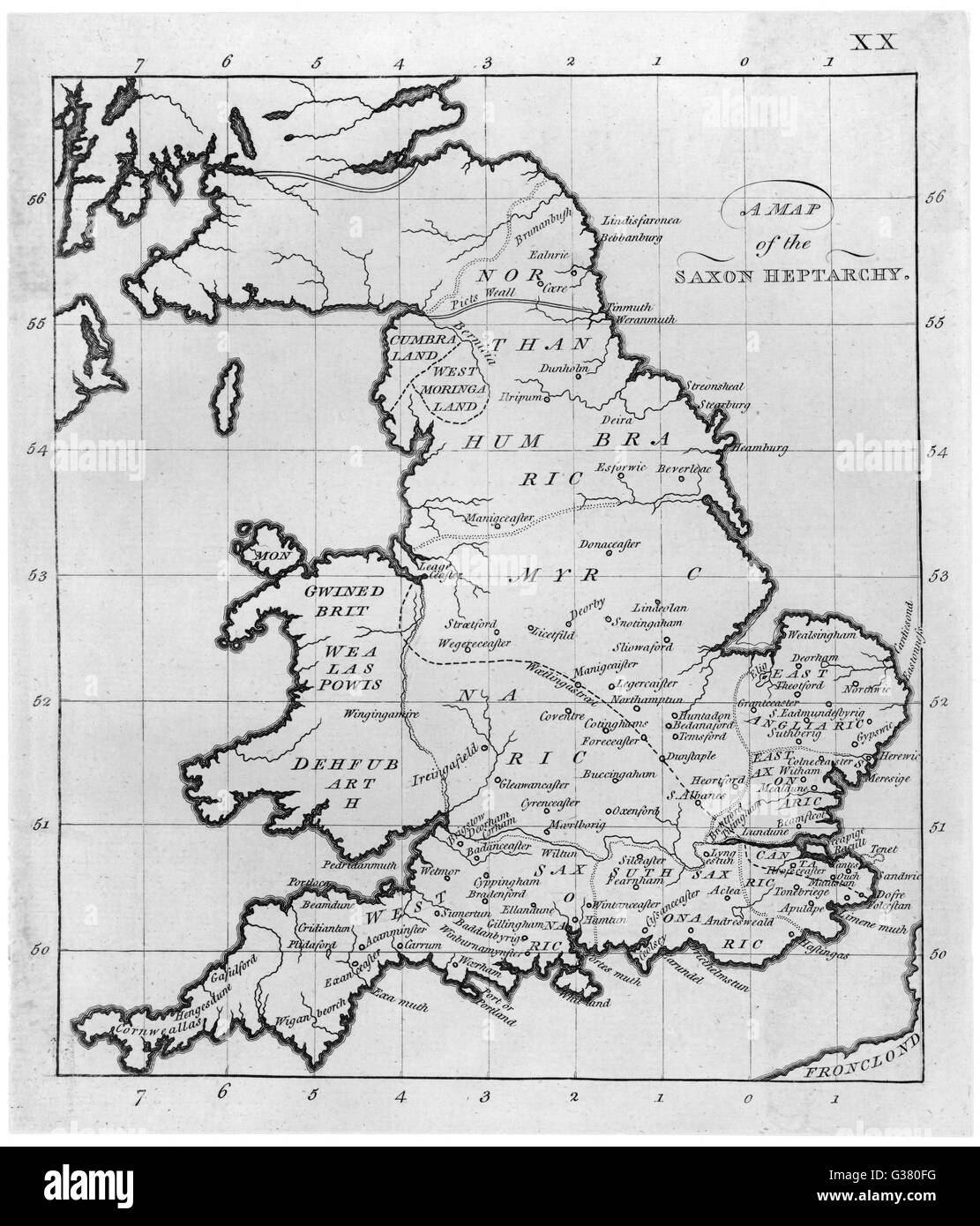 Karte - Großbritannien - Sächsische Zeit Stockfoto