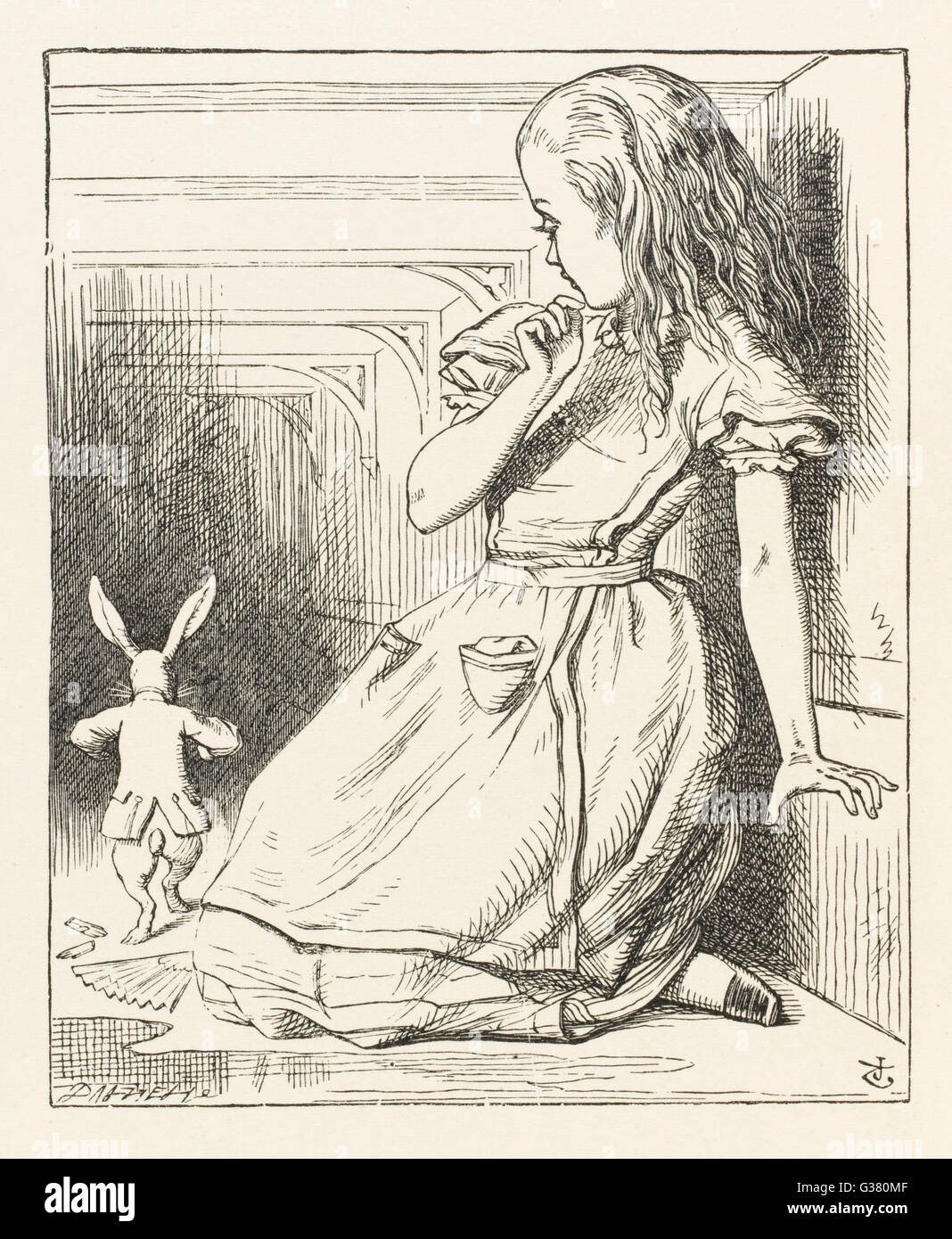Alice beobachtet Rabbit Stockfoto