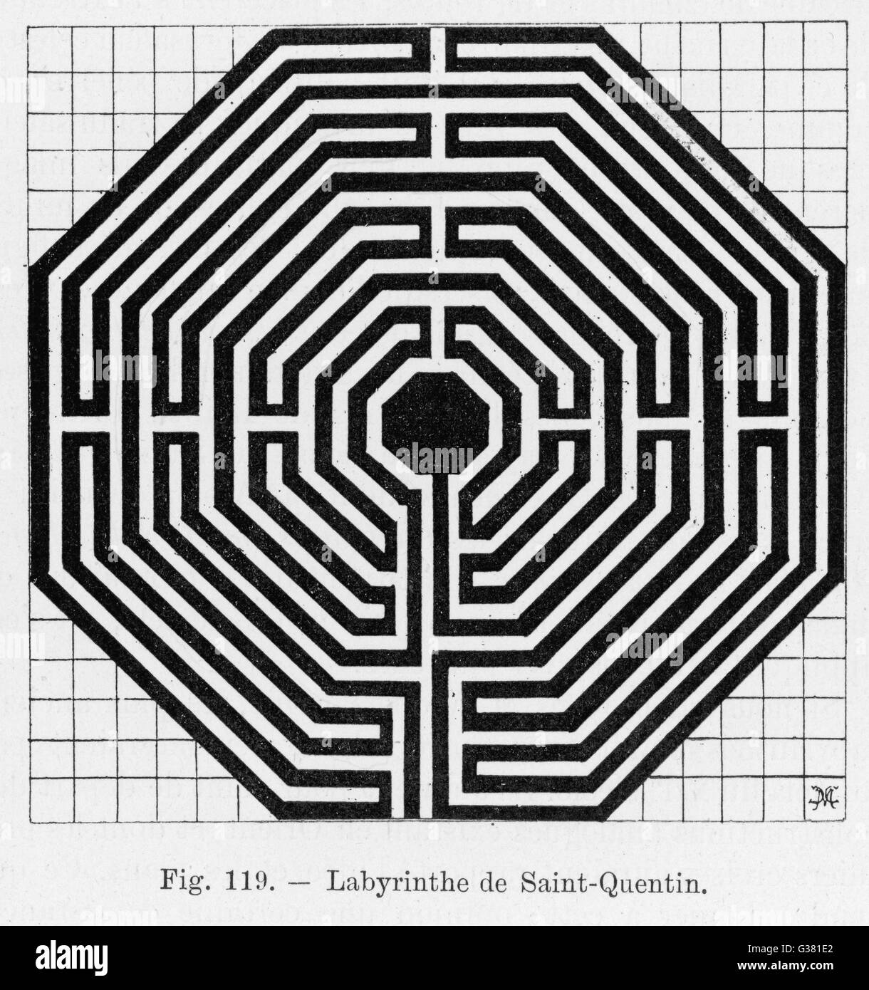 Achteckiges Labyrinth in der Kathedrale von Saint-Quentin, Frankreich Stockfoto