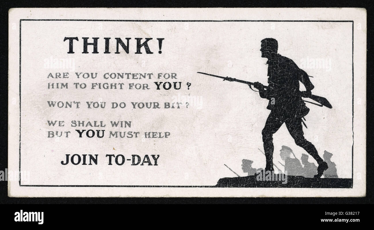 Zigarettenkarte für Rekrutierung im 1. Weltkrieg Stockfoto