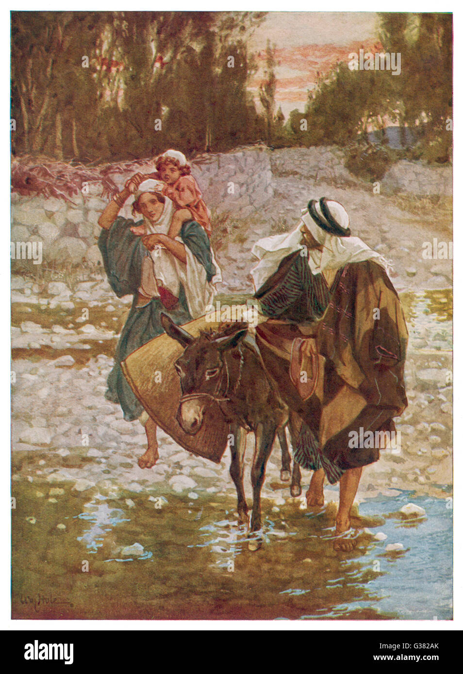 Joseph, Maria und dem Jesuskind Flieh nach Ägypten, die Eifersucht des Herodes zu entkommen Stockfoto