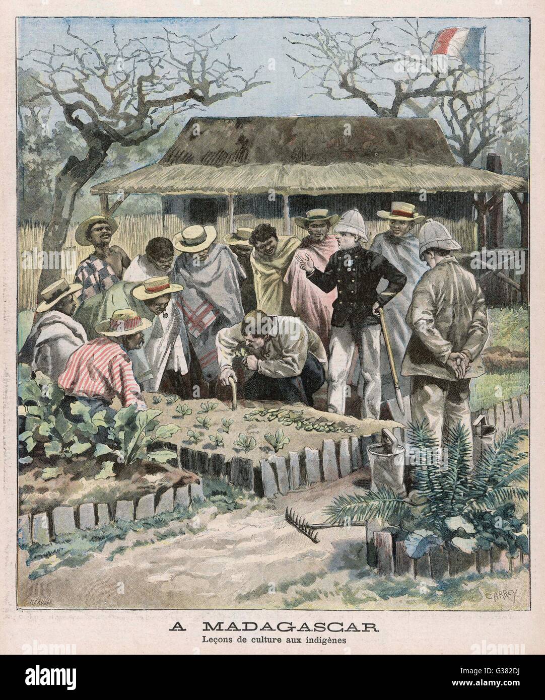 Wohlwollende Kolonialismus - auf Madagaskar, die Franzosen anweisen, die Eingeborenen in Gartenbau Techniken Datum: 1897 Stockfoto