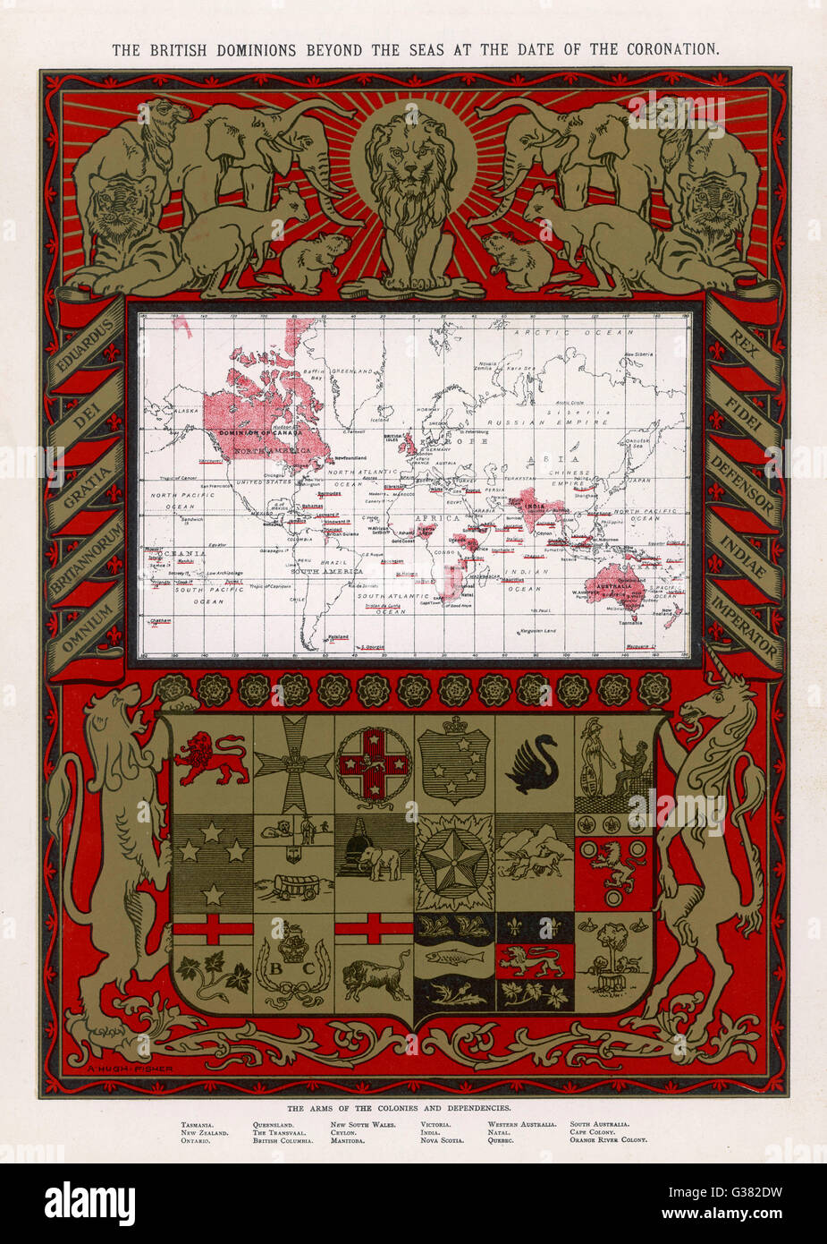 Diese Karte zeigt das Ausmaß des britischen Empire im Jahr 1902 - das Reich, in dem die Sonne nie untergeht!       Datum: 1902 Stockfoto