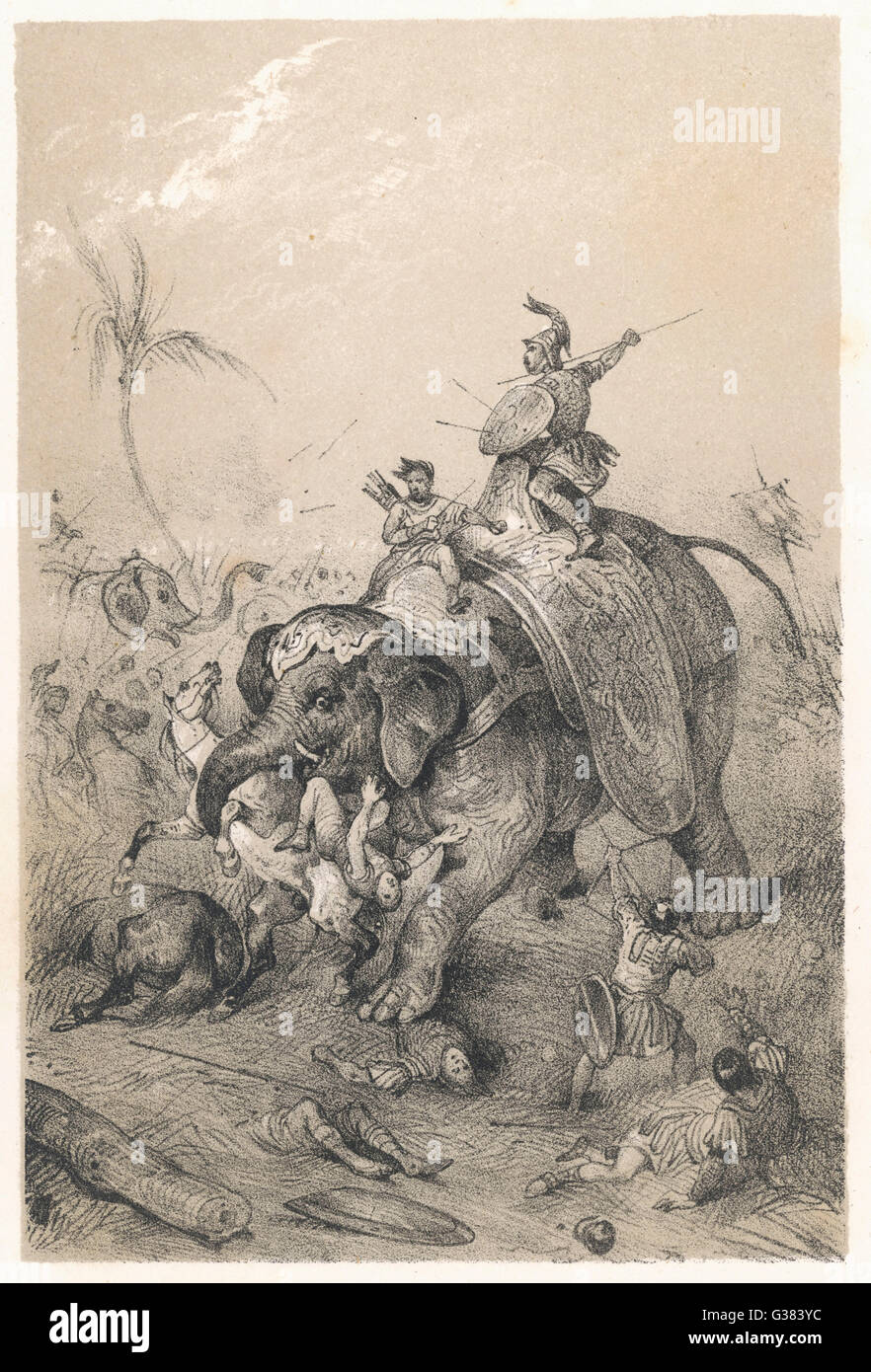Der Elefant von Poros, Kaiser von Indien, in der Schlacht von Hydaspe gegen Alexander Date: 328 v. Chr. Stockfoto