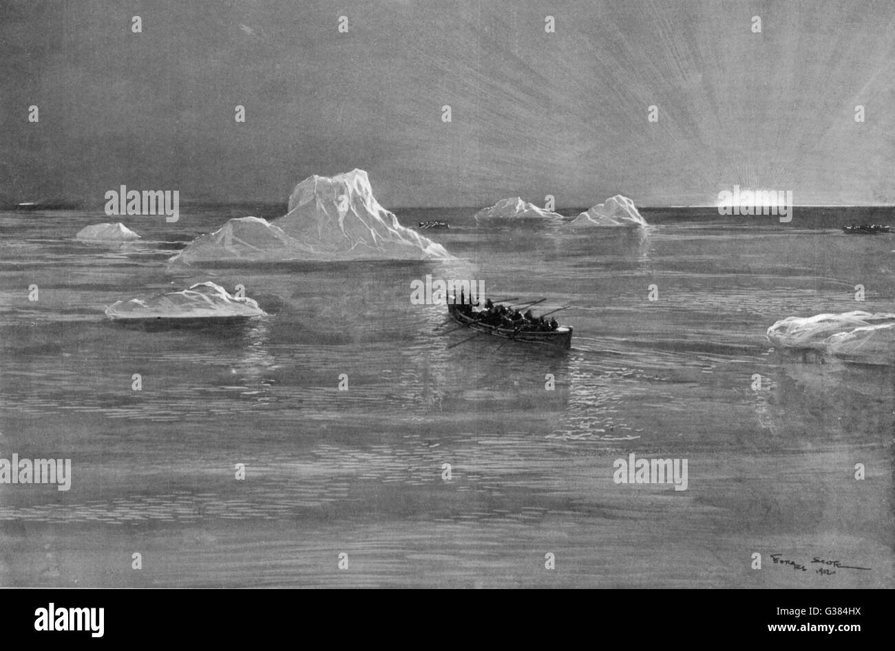 Der Beginn die Titanic-Tragödie gefolgt.         Datum: 1912 Stockfoto