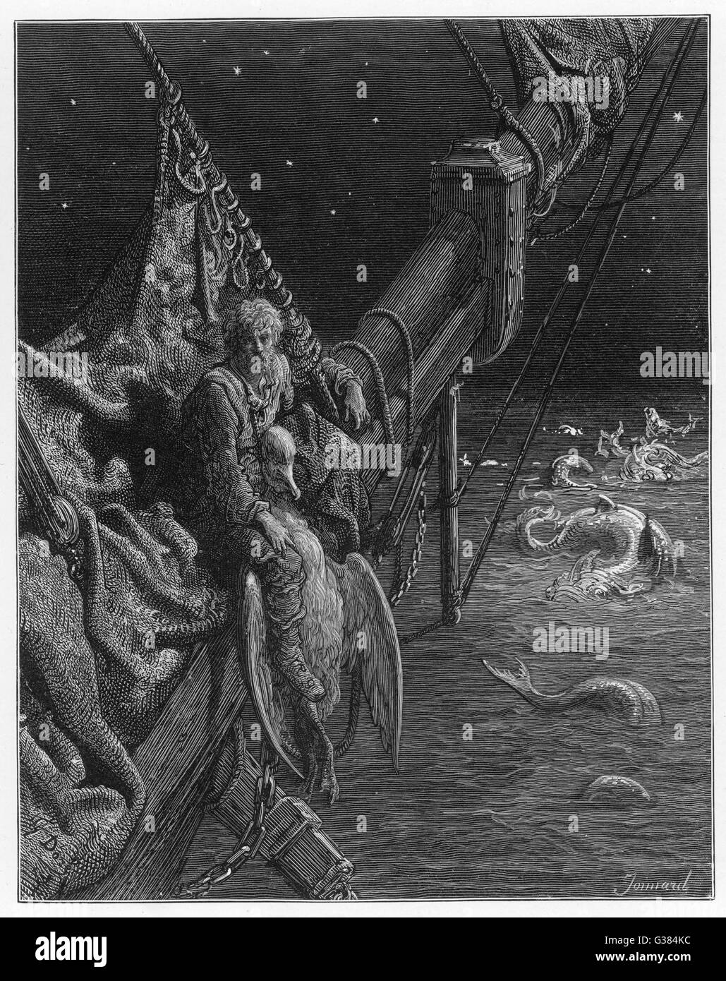 Der Seemann, der tot Albatros um seinen Hals geschlungen Uhren die Seeschlangen und segnet sie als Lebewesen in seiner trostlosen Welt Datum: Erstveröffentlichung: 1798 Stockfoto