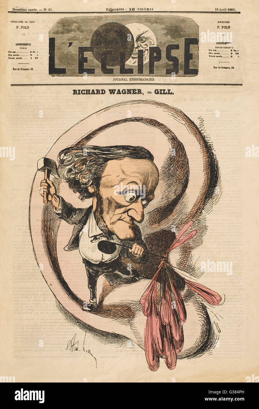 RICHARD WAGNER A Satire impliziert Wagners Musik kann das Trommelfell Perforieren!      Datum: 1813-1883 Stockfoto