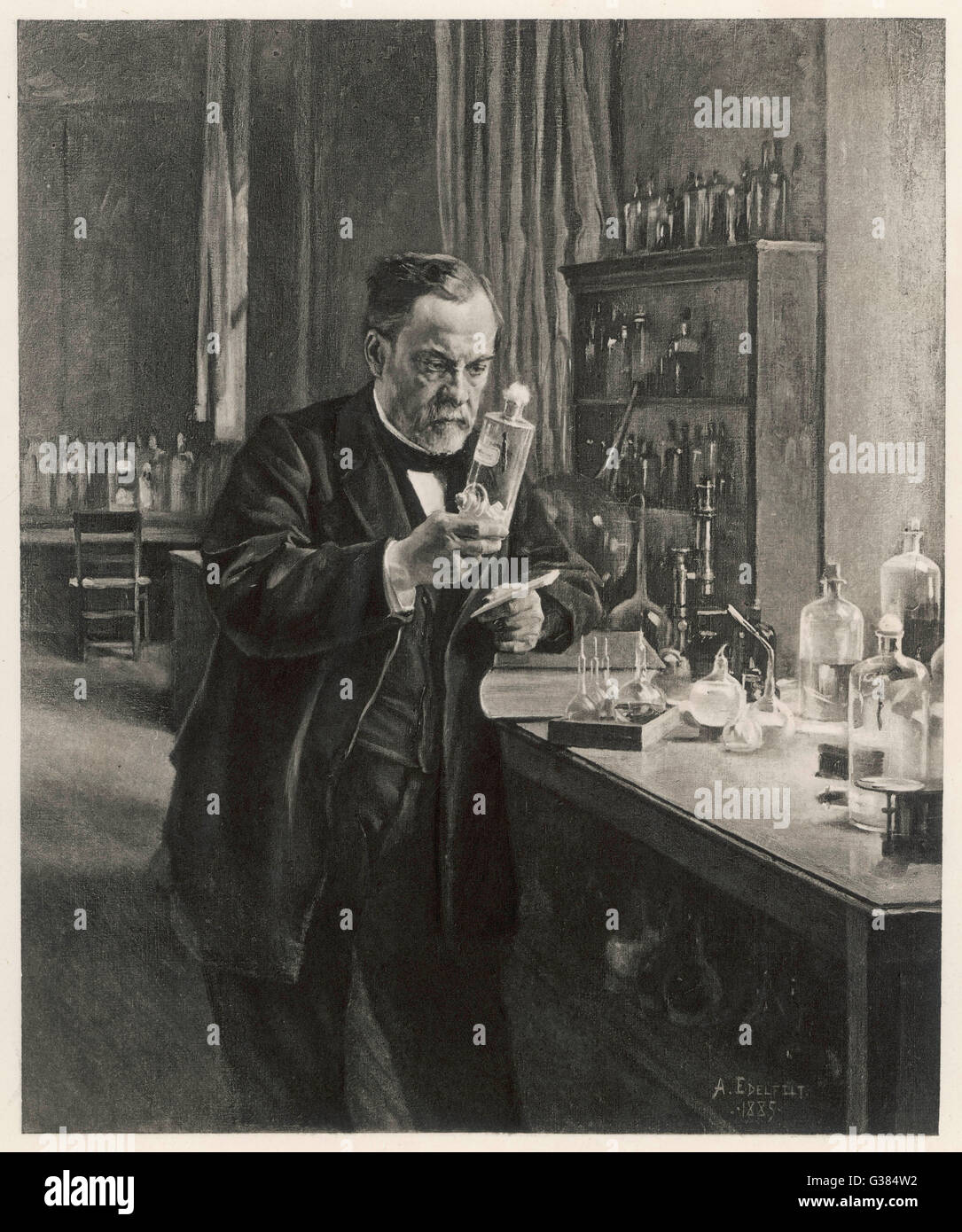 LOUIS PASTEUR in seinem Labor in 1885 Datum: 1822-1895 Stockfoto