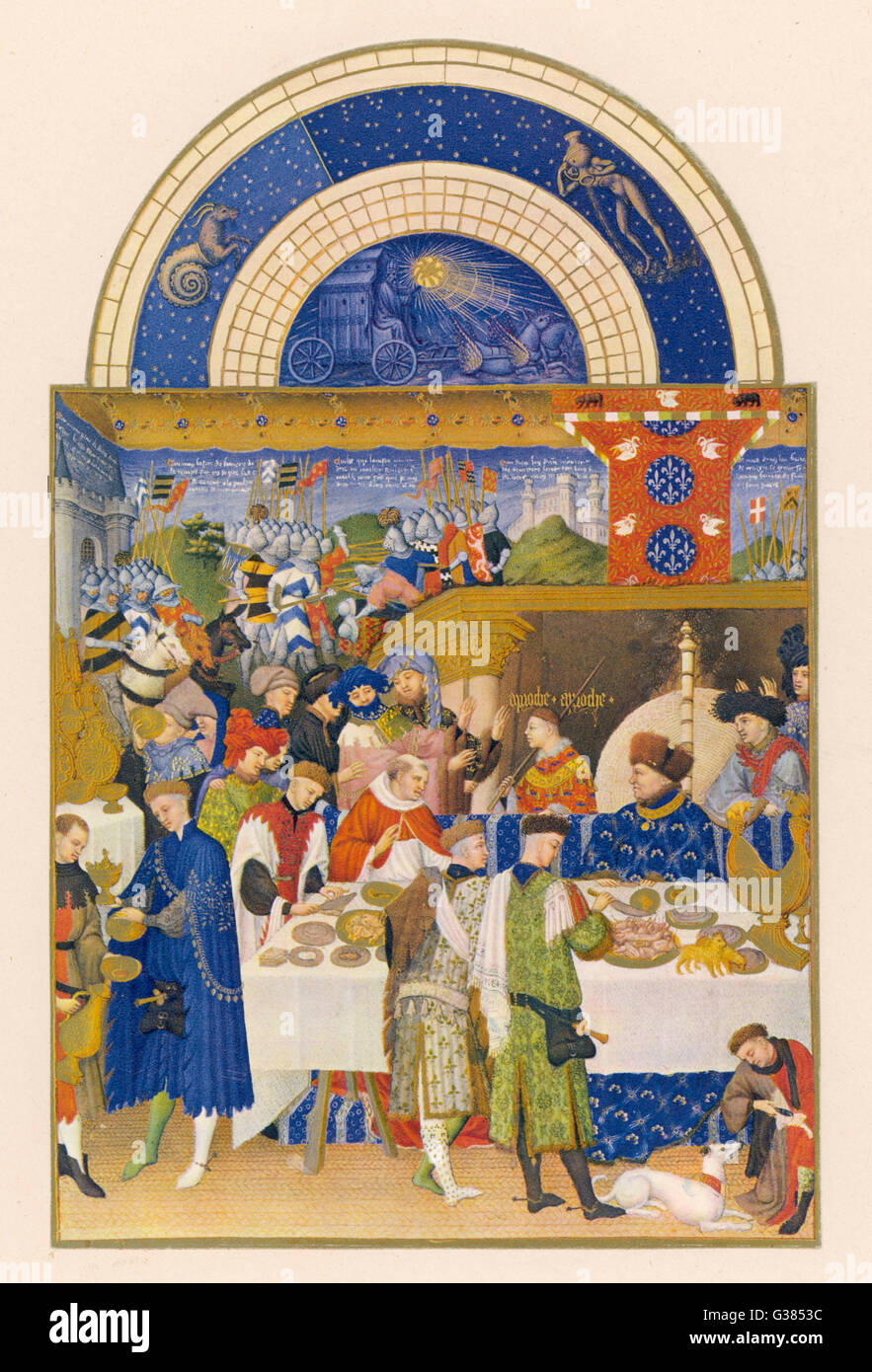 Der Duc de Berry am Tisch, umgeben von Höflingen Datum: 1409-1487 Stockfoto