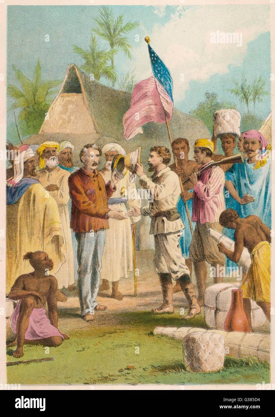 Dr. Livingstone wird von H M Stanley am Tanganjikasee - gefunden "Dr. Livingstone, nehme ich an?"        Datum: 10. November 1871 Stockfoto